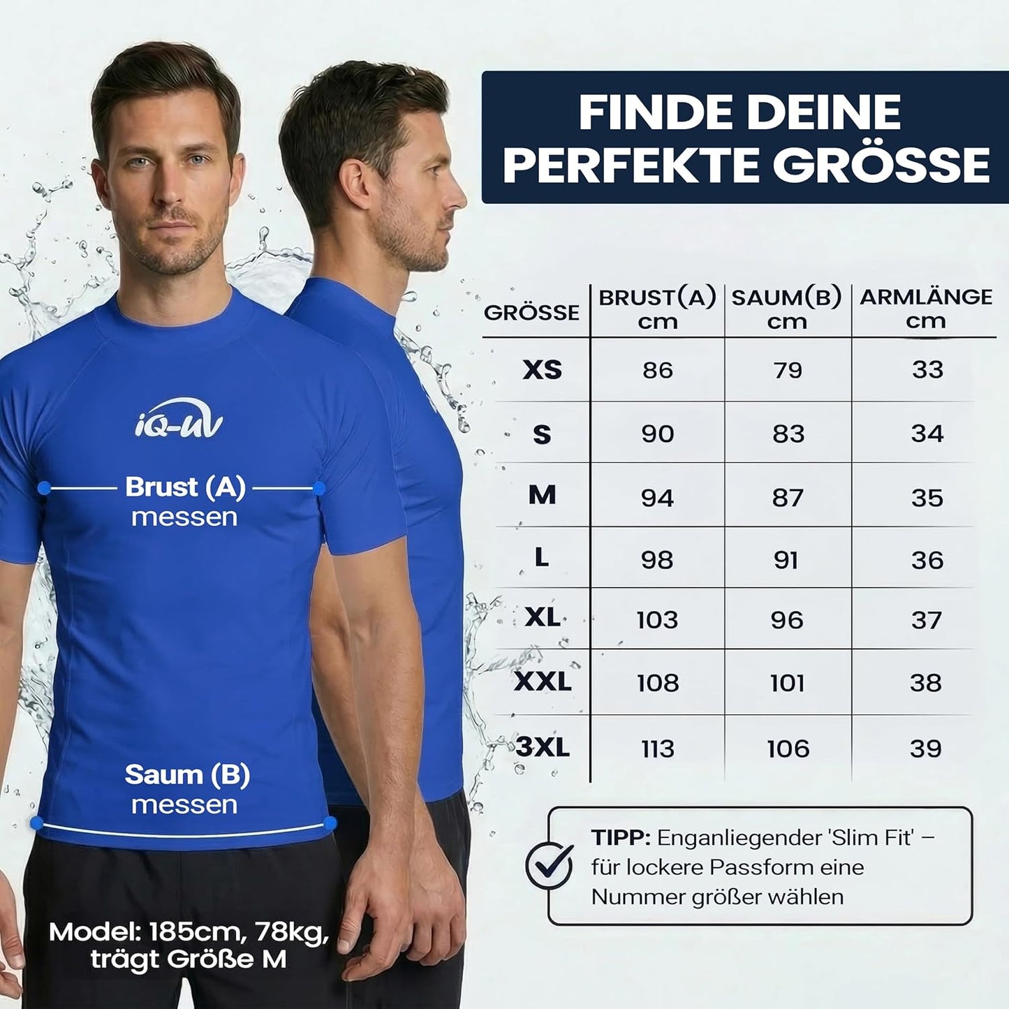 UV Shirt Slim Fit Herren Schwimmen und Schnorcheln